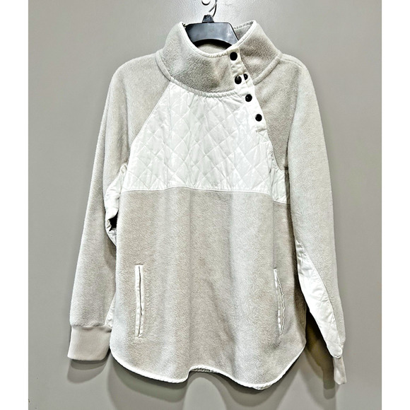 Abercrombie & Fitch Sherpa Fleece Jacket quilted Gorpcore Cozy mockneck Sz-L - Picture 2 of 8